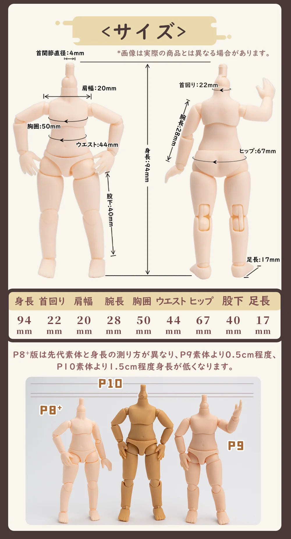 PICCODOシリーズ BODY8 PLUS デフォルメドールボディ ナチュラル (PIC-D003N)